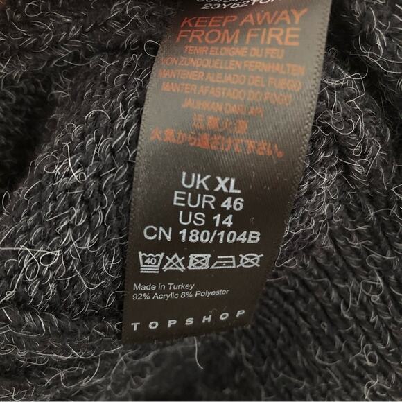 Topshop Cable Knit Open Back Ruffle Square Neck Long Sleeve Gray Sweater - Picture 7 of 8